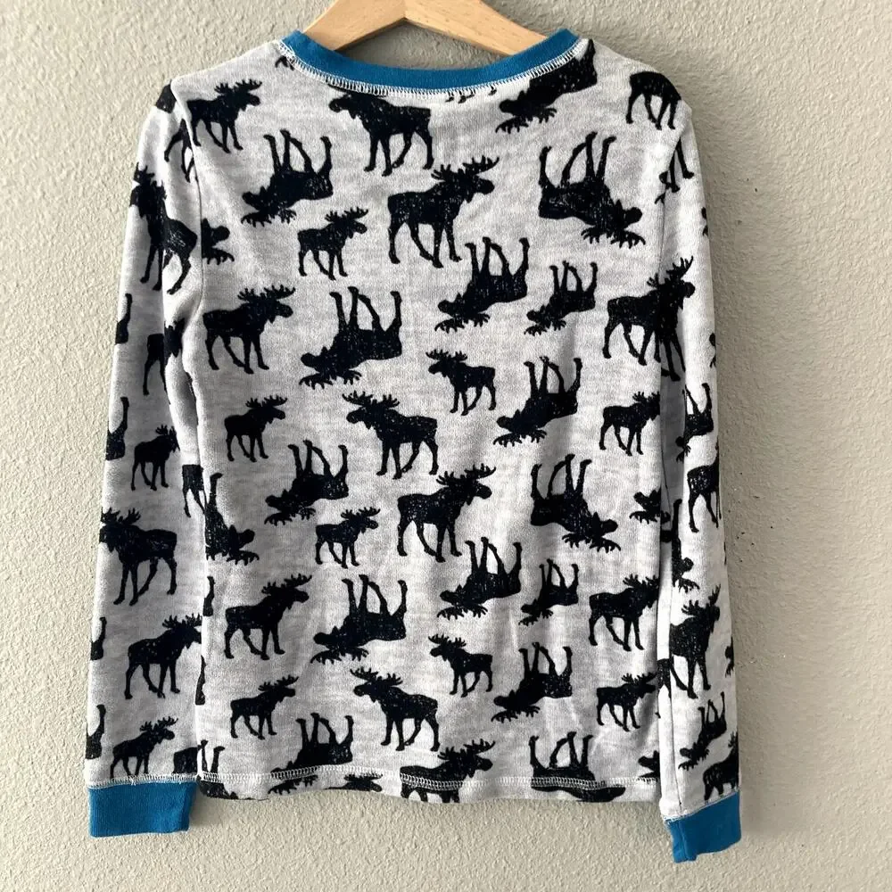 Sleep On It Moose Knit Two Piece Pajama Set - Gray Black Blue - 8